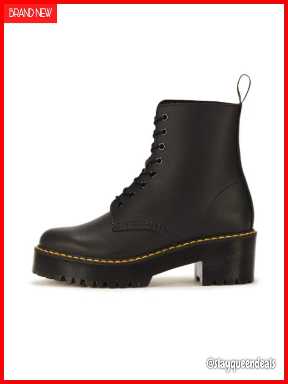8-Eye Lace Up Heeled Combat Boot PU Coated Leather Ankle Bootie